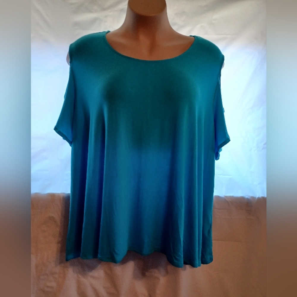 Avenue Plus Size Women's 30/32 4X Blue Cold Shoulder Top/Shirt